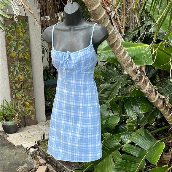 Vintage Dresses & Skirts - Vintage Sky Blue Plaid Chemise or slip dress